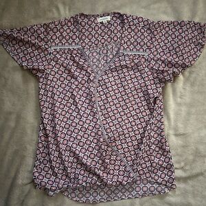 Max Studio Faux Wrap Geometric Blouse | Red | Medium